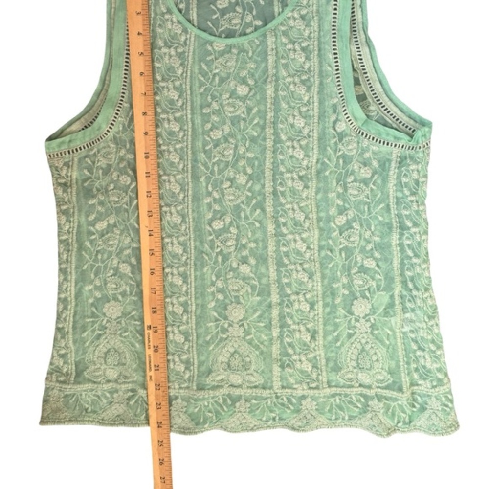 Sundance Embroidered Floral Sheer pistachio Green Lace Boho Sleeveless Top Sz L - Picture 5 of 6